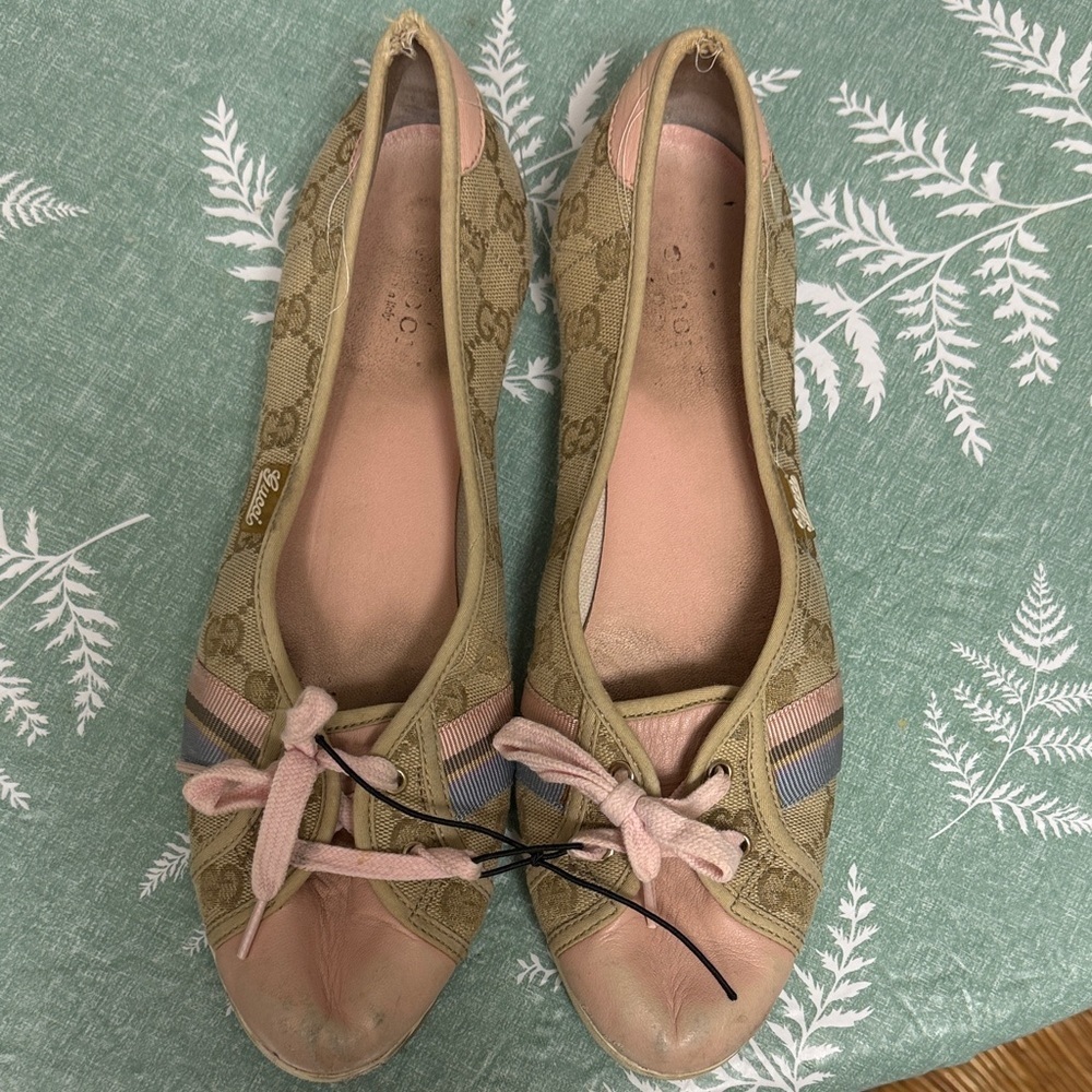 Gucci GG Monogram Canvas Ballet Flats - Pink/Tan - size 39 8-9 - Picture 11 of 15